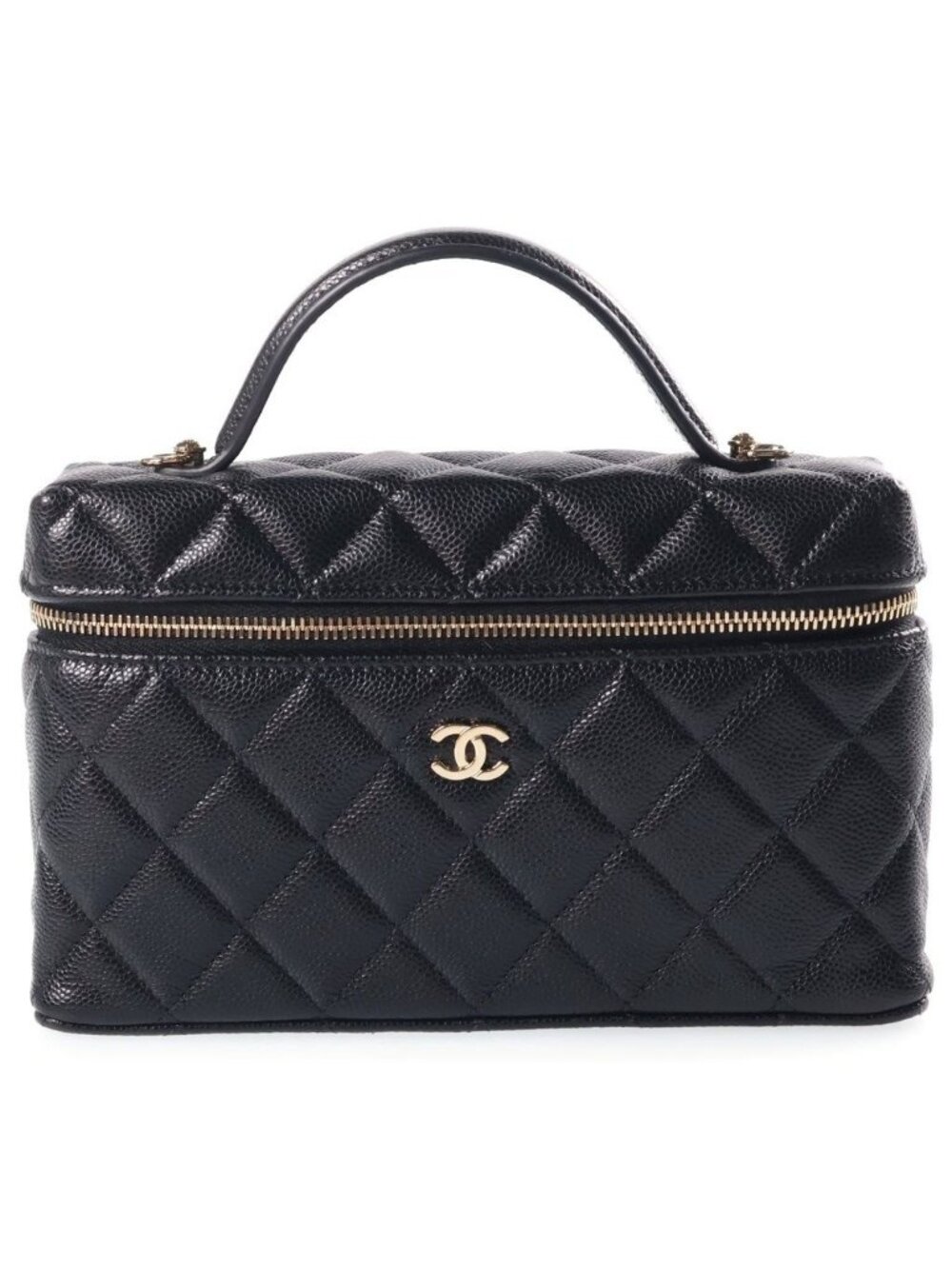 Chanel Quilted Vanity Chain Mini Shoulder Bag Black Caviar Leather Gold